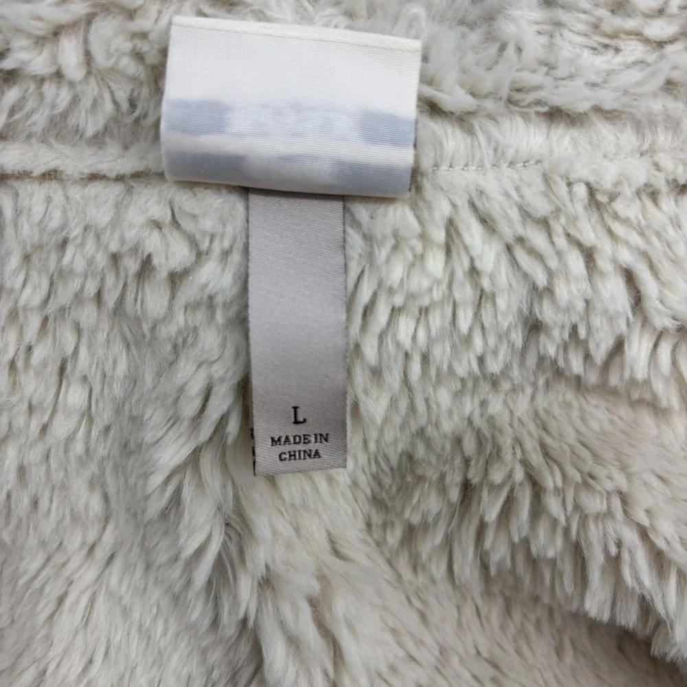 Knox Rose Faux Shearling Vest Womens Large Cream White Open Front Waterfall Cozy